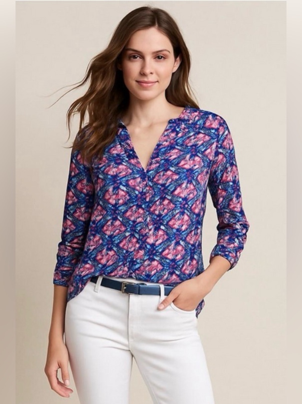 philosophy Abstract, Colorful, V-Neck, 3/4 Sleeve Blouse, Size 2X